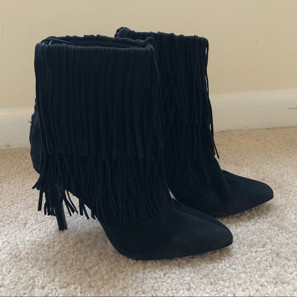 Zara Fringe Black Suede Boots - Picture 4 of 14